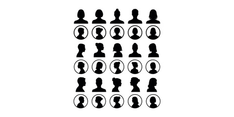 Silhouettes avatars of people showing different hairstyles and profile views collection