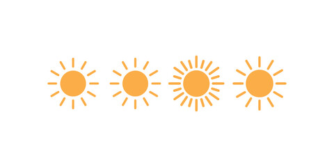 Set of suns with different rays summer weather symbol vector icon illustration