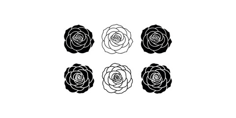 Six rose flower icons vector illustration set white background black and white