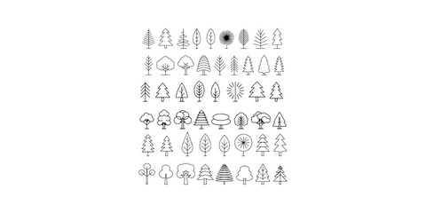 Collection of various linear tree icons for architectural site planning and landscape maps