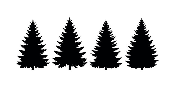 Set of four different christmas trees silhouette vector icon illustration collection