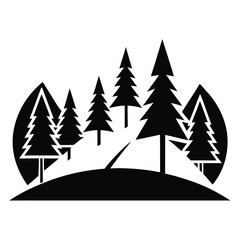 Fototapeta premium Title: A stylized black and white of a mountain landscape with evergreen trees and a starry sky