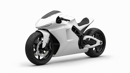 White futuristic motorcycle with sleek aerodynamic and black tires transparent background