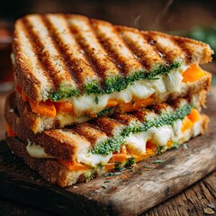Rustic Wooden Board with Hot Tricolor Toast