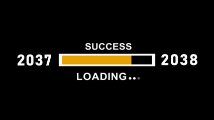 New year 2037 to 2038 progress bar loading, Progress Business Concept ,growth strategy, business planning ,alongside a success loading bar. Almost reaching New Year on black background .