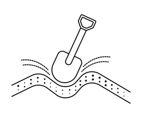 Digging icon design in line style. Shovel dig hole icon vector. Digging icon vector simple element illustration.