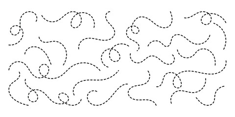 Hand drawn squiggle dotted lines vector set. Dotted Spiral Curve Line. Hand sketched curly border. isolated on white background.