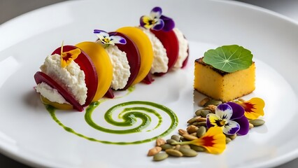 Artistic Vegetable Plating: Beet, Squash, and Goat Cheese Delight