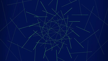 Overlap spiral green lines create a dark blue background with intersecting spirals at center.