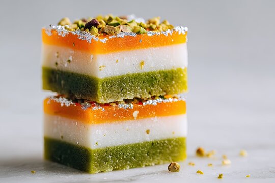 Traditional Dessert with Saffron, White, and Green Layers