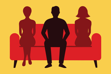 silhouette of a woman in a red dress on a white