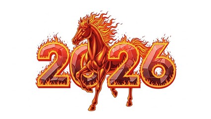Stylized Fire Horse Running with Rock Texture 2026 Numbers
