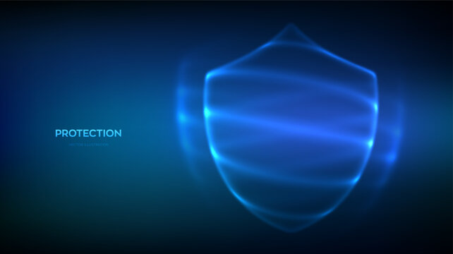 Protection shield. Healthcare shield with energy force field. Cyber security, healthcare, insurance, defense, guard, safety symbol. Internet privacy, firewall and antivirus system. Vector illustration