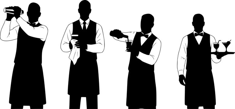 Set of bartender silhouette vector on white background
