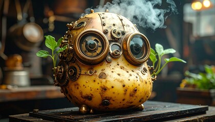 Steampunk Potato Robot - A Whimsical Fusion of Nature and Technology.