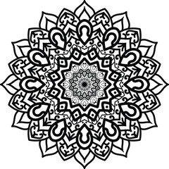 Intricate Black And White Mandala With Geometric Floral Patterns And Dot Accents