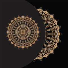 Ornate gold mandala pattern on black background with copy space decorative