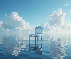 una silla brillante de pie en agua poco profunda.