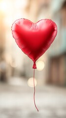 Heart-shaped balloon floating in a clear blue sky, minimal romantic composition with wide copy space, symbol of love, freedom and celebration for advertising and banners.