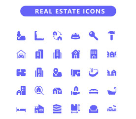 Real estate glyph vector icon set. Realty minimal solid icons.