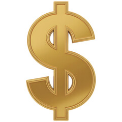 Golden Dollar Sign Symbol, Shiny 3D Gold Currency Icon, Embossed Metallic Finance Emblem on transparent background