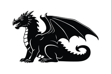 Fototapeta premium Silhouette of a mythical dragon with wings and tail in a striking pose