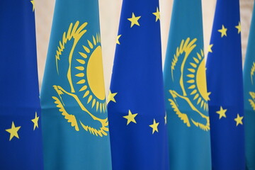 EU flag, Europe, union, flag of Kazakhstan and the European Union, EU, symbol, euro, European Union and Kazakhstan, European Union and Kazakhstan investment, flags, country, flag of Kazakhstan and the
