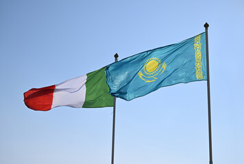 Kazakhstan and Italy flag, Kazakhstan and Italy, Kazakhstan and Italy business, Kazakhstan and Italy Meeting, Italy and Kazakhstan flag, official, meeting, business, EU and CIS, EU and Central Asia, K