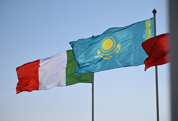 Kazakhstan and Italy flag, Kazakhstan and Italy, Kazakhstan and Italy business, Kazakhstan and Italy Meeting, Italy and Kazakhstan flag, official, meeting, business, EU and CIS, EU and Central Asia, K