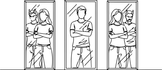 Continuous Line Art Self Reflection Personal Growth And Motivation Concept Illustration