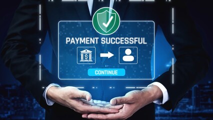 Successful transaction message showing secure payment. Payment confirmed, secured, payment processed, and payment completed with trust and transaction integrity. Marrow