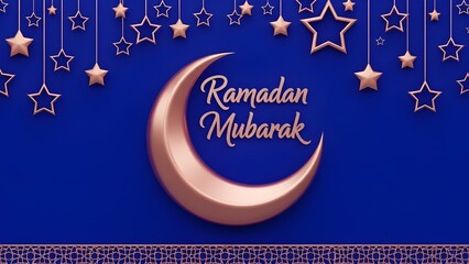 Ramadan Mubarak greeting with crescent moon and stars