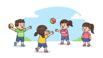 Happy Children Playing Ball Together Outdoors.