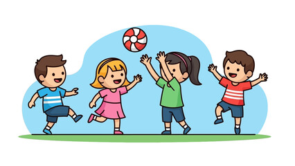 Naklejka premium Happy Kids Playing Ball Together.