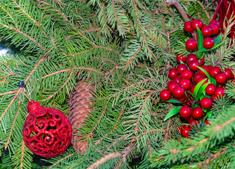 Christmas ornaments on tree