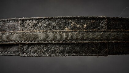 Medium shot of abrasionresistant safety harness webbing highlighting its rugged texture and durability ideal for climbing and industrial safety applications.