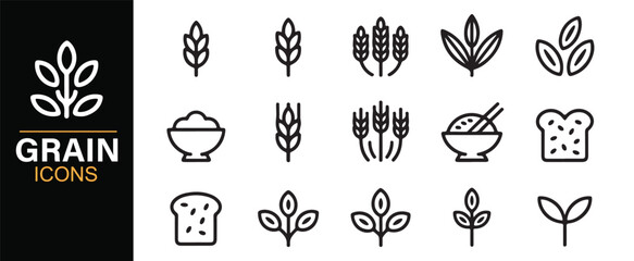 Editable grain food icons for organic and healthy product branding