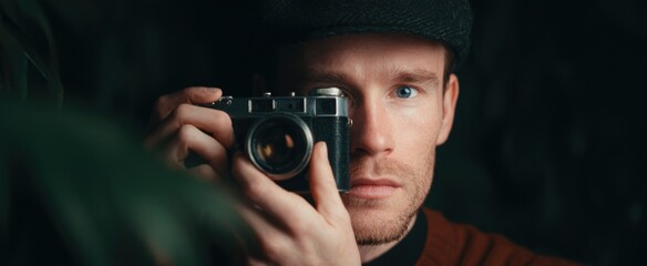 man testing a vintage camera reliving nostalgic moments through the lens