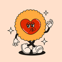 Groovy cute cookie character in retro style.