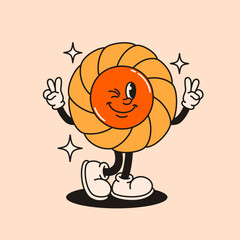 Groovy cookie character in retro style.