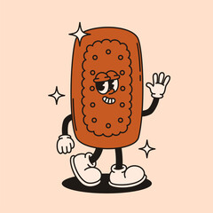 Groovy cookie character in retro style.
