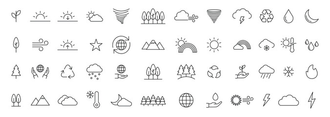 Collection of Simple Line Drawn Weather Icons and Symbols.