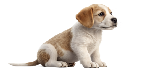 Realistic puppy, full body, sitting pose, cute but natural proportions, clean detailed soft fur texture, soft studio lighting, eye level view, centered composition, isolated on transparent background,