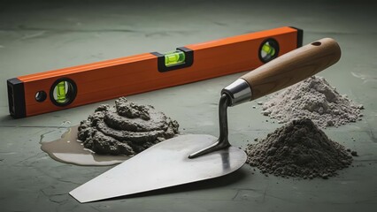 Tools and materials for construction and renovation projects such as trowels and cement