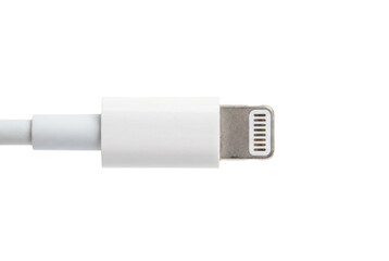 Close-Up of a White Charging Cable Connector on a Transparent Background