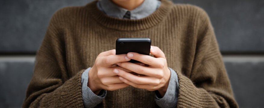 focused hands checking important messages on a sleek smartphone during daily routine moments - Powered by Adobe