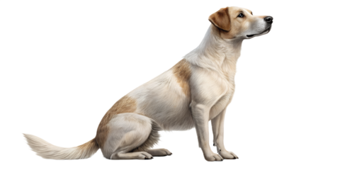 Realistic domestic dog, full body, sitting pose, calm neutral position, realistic proportions, clean detailed fur texture, soft studio lighting, eye level view, centered composition, isolated on trans