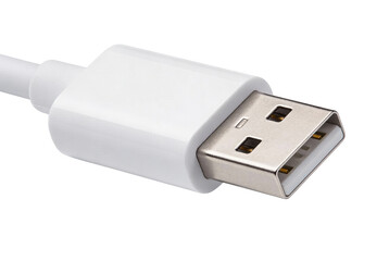 Close-Up of a White USB Connector on a Transparent Background Showcasing Detailed Design Elements