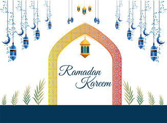 Ramzan Kareem Abstract Banner Design with ramzan text and islamic pattern .