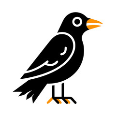 Obraz premium Minimalist black bird icon with orange beak and feet, a simple graphic representation